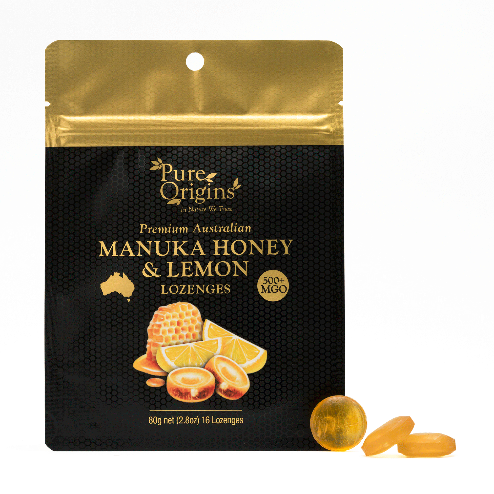 Pure Origins Manuka Honey & Lemon Lozenges | 500+ MGO | 80g Pack